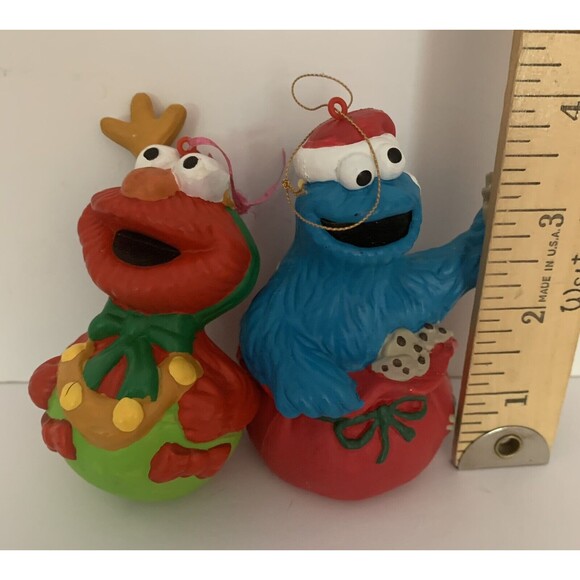 Cookie Monster Elmo Christmas Ornaments Vintage 90's Sesame Street Lot of 2 READ - Picture 4 of 16